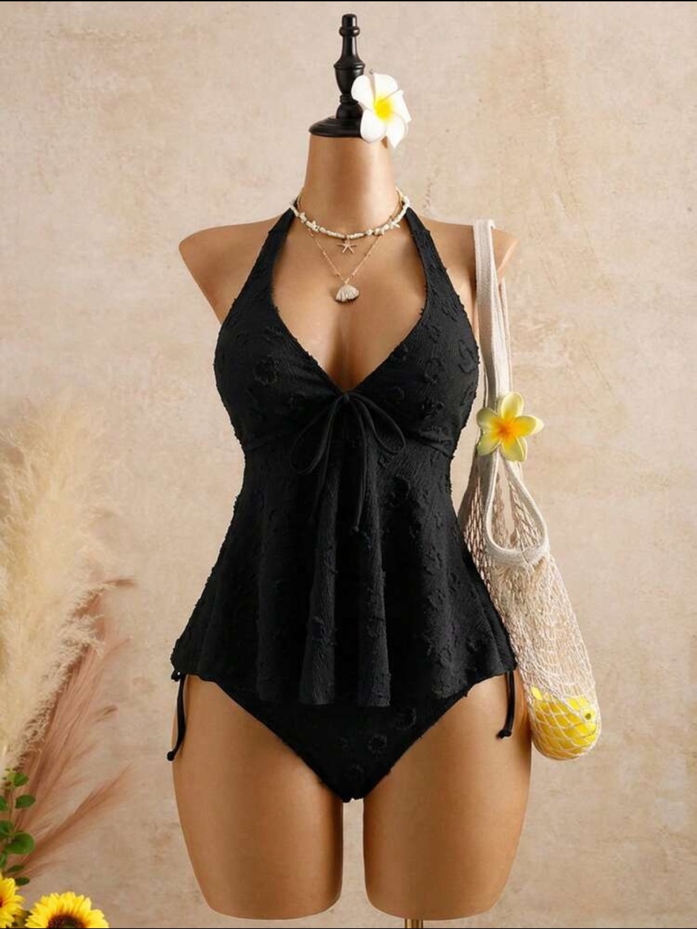 SHEIN - Black Halter Tankini Swim Set